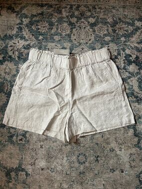 J. Crew Natural Beige High-Waist Linen Blend Shorts